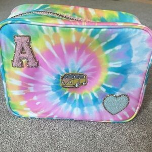 Stoney Clover Lane Pastel Tie-Dye Cosmetic Bag with patches